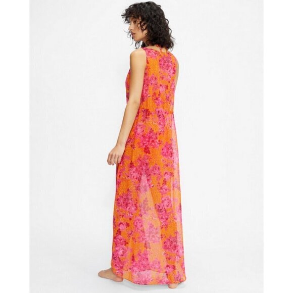 💕TED BAKER💕 Rosaliy Full Length Swim  Cover Up ~ Bright Pink Print Large NWT - Picture 8 of 16